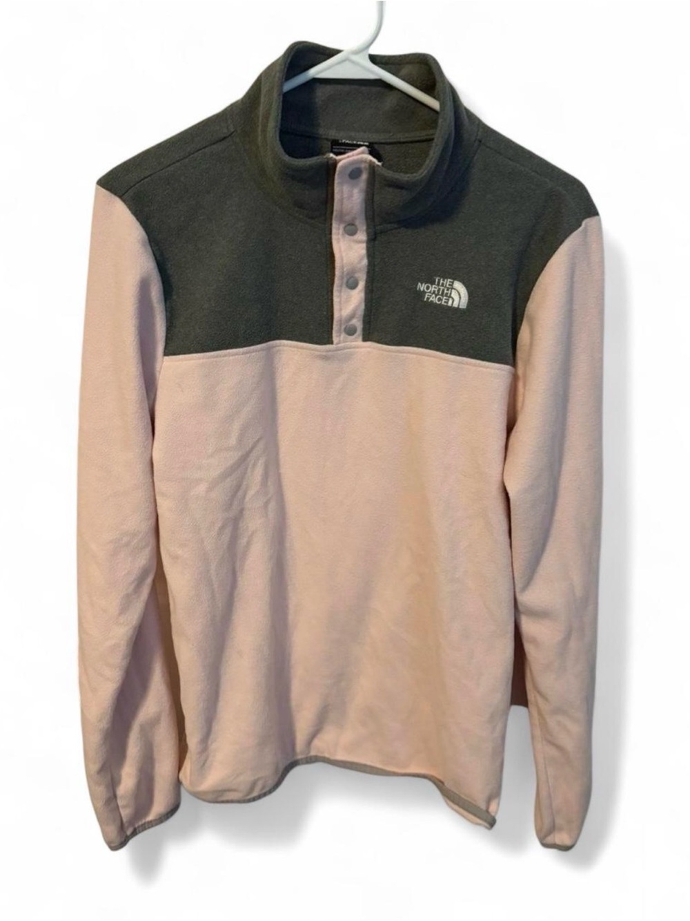 The North Face Pink and Olive Quarter-Snap Fleece Pullover